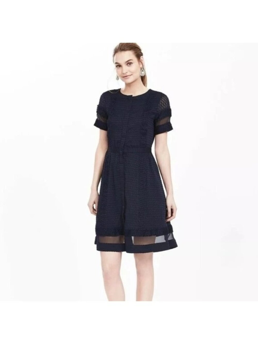 Banana Republic Dress Size 6 Navy Sheer Panel Short Sleeve
